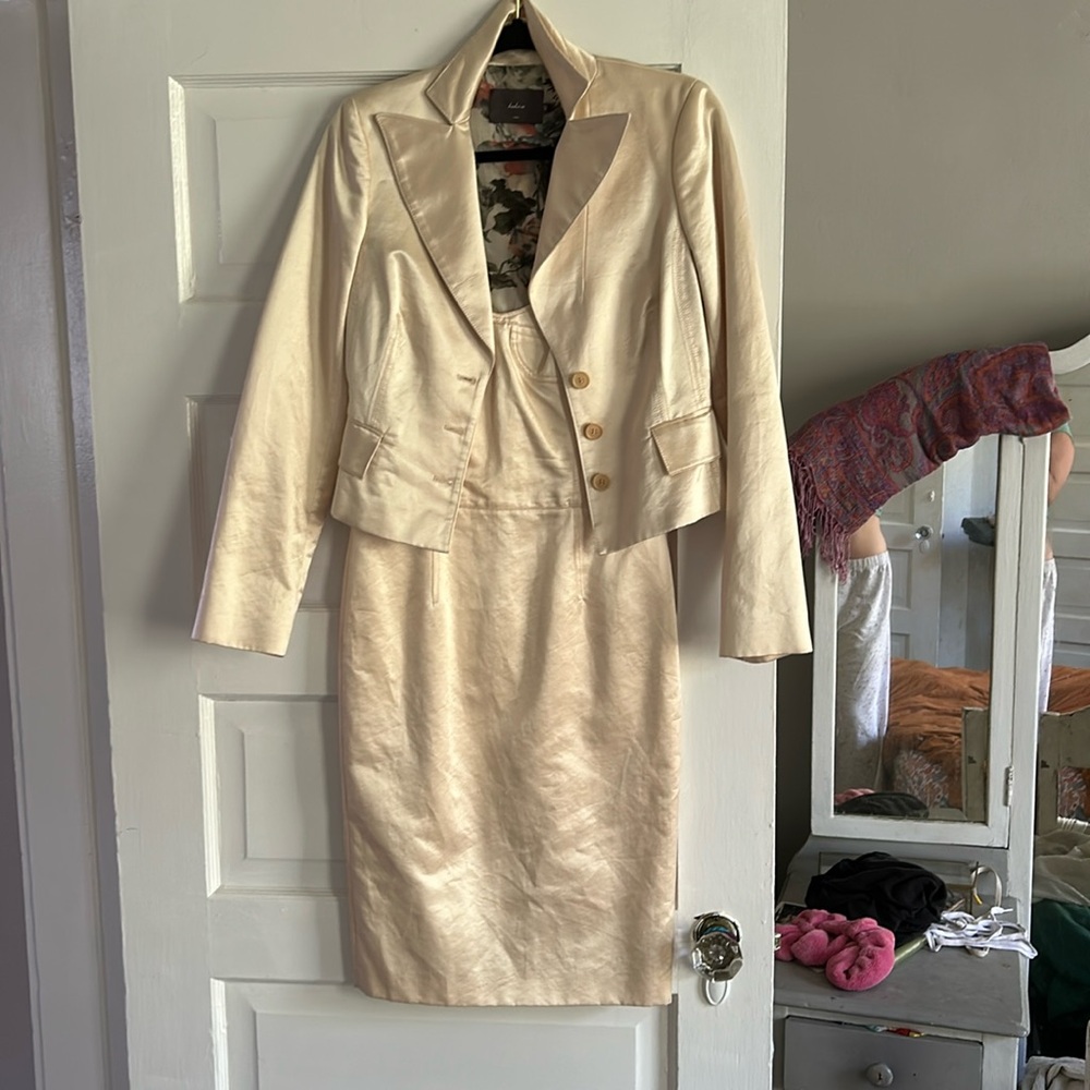 Vintage timeless cream silk blend blazer and dress combo